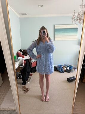 NWT - And Other Stories Light Blue Lace Long-Sleeve Mini Dress